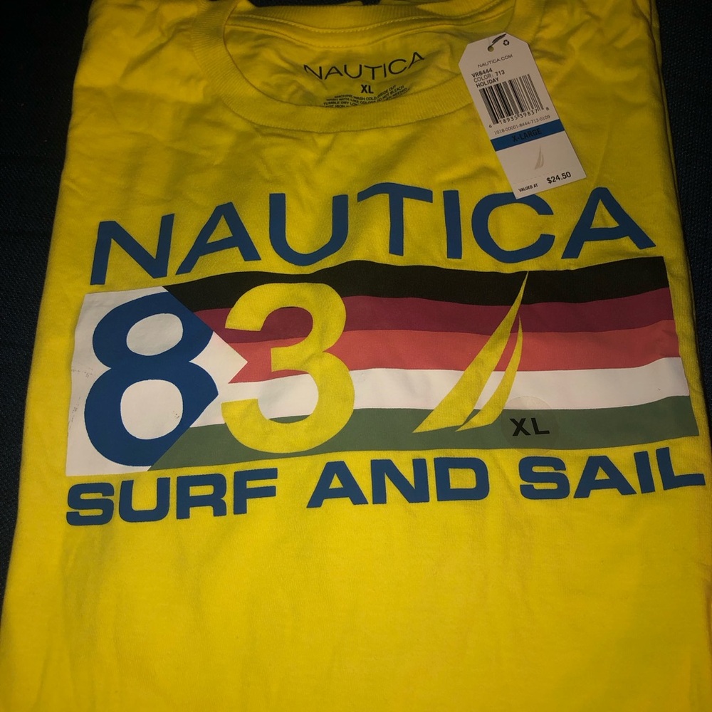 Nautica Yellow Graphic Tee with Multicolor Design